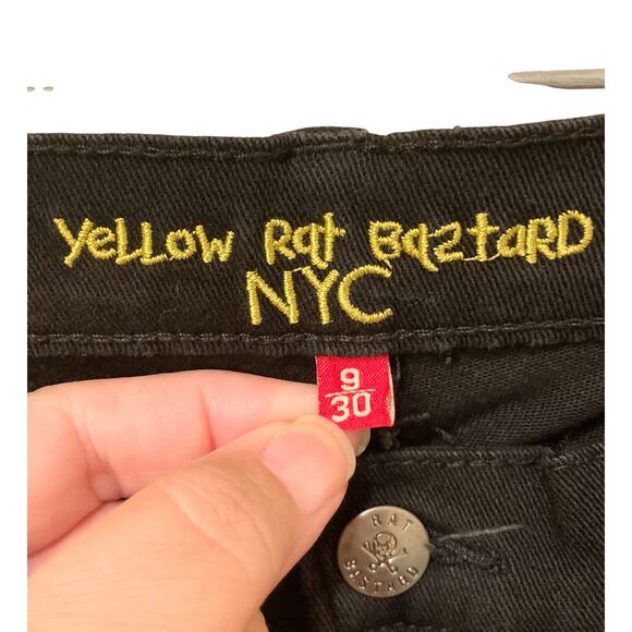 Yellow Rat Bastard Black Skull Embroidered Jeans Size 9/30 - Picture 3 of 12